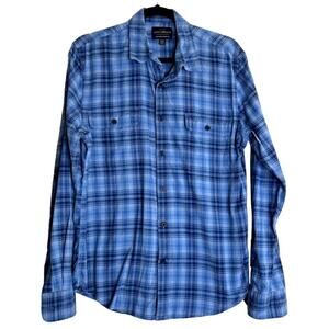 Lucky Brand Button Up Shirt Men Medium Blue Plaid Long Sleeve Country Western